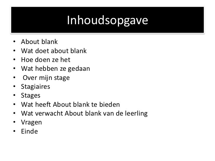 inhoudsopgave presentatie inhoudsopgave presentatie